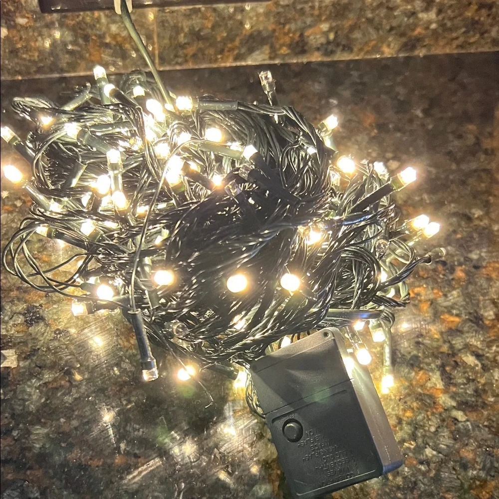Like New 75' Warm MINI LED White Lights in Green String with 7 Control Functions